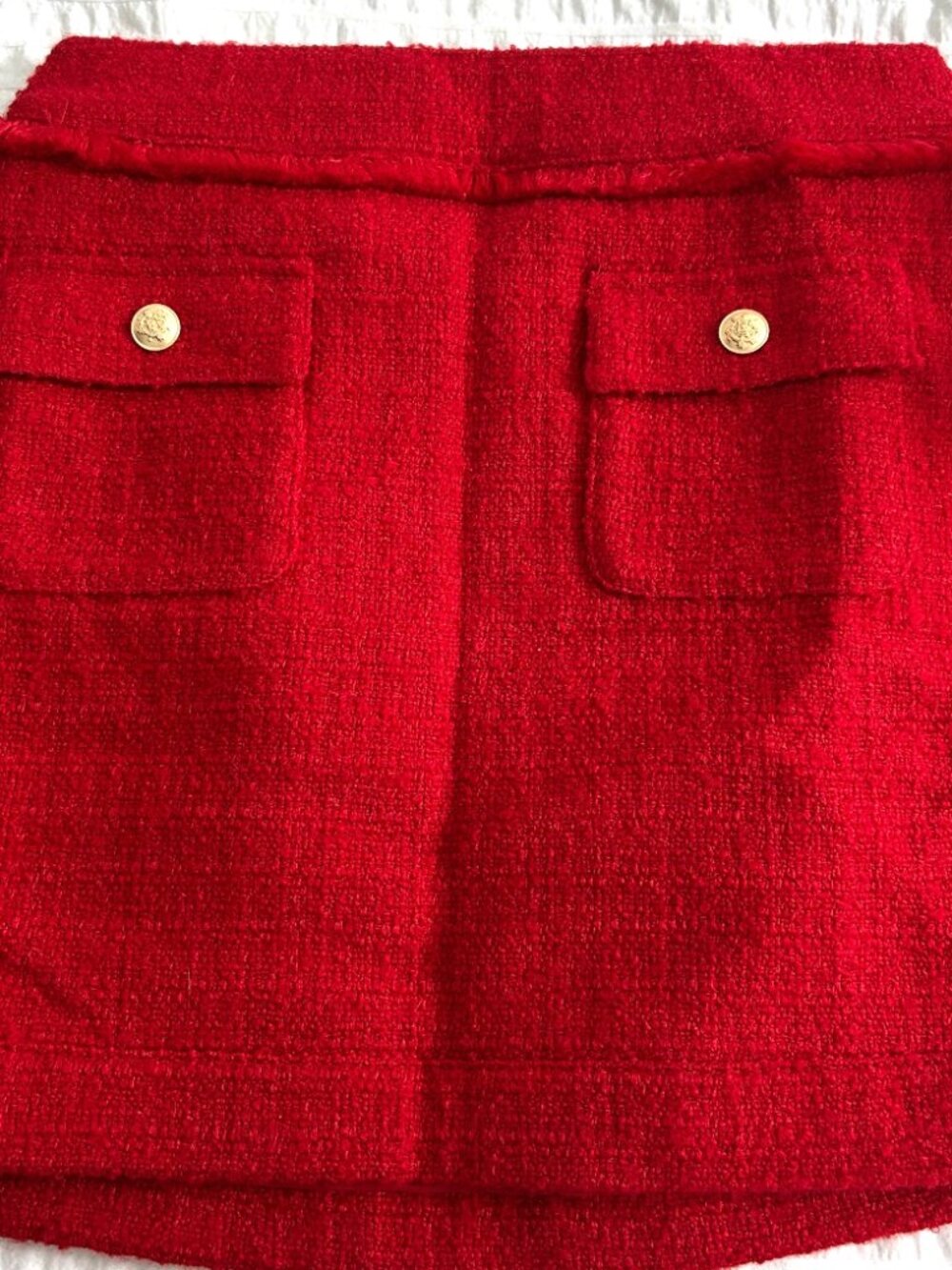 J.Crew Red Tweed Mini Skirt – Gold Button Pockets - X-Small